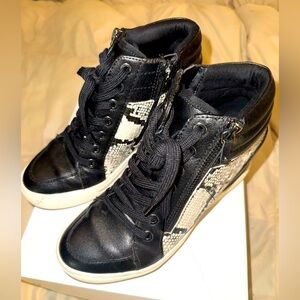 Stylish Black and White High-Top wedge Sneakers